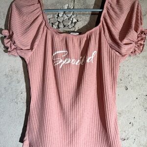 Fashion Magazine Pink Ribbed Blouse with Ruffled Sleeves